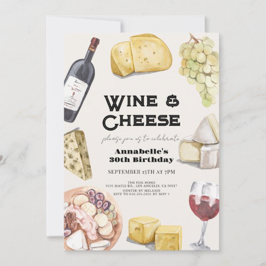 Invitation Vin et fromage Charcuterie En vichy Adulte Anniver (Devant)