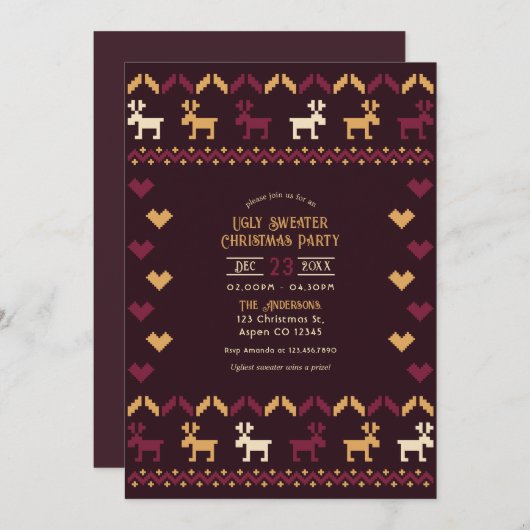 Invitation Vin et or Multisé Douceur moche Noël fête (Devant / Derrière)