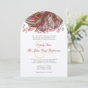 Invitation Vin et plumes de paon vintage couleur roux