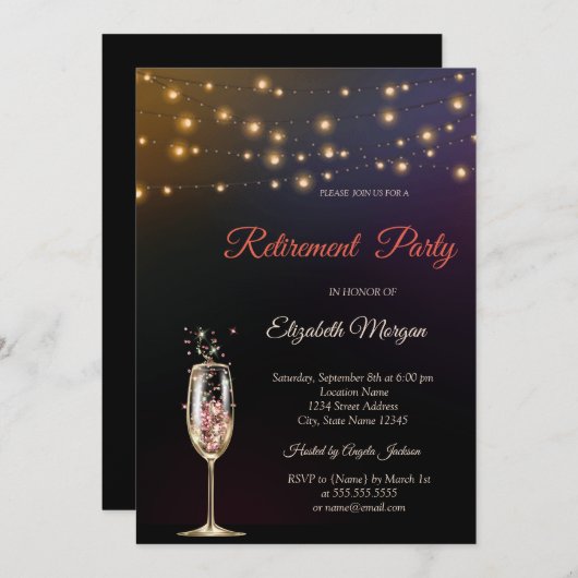 Invitation Vin étincelant Verre Chaîne Lumières Retrait (Devant / Derrière)