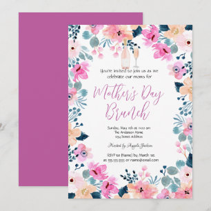 Invitation Vin Fleurs de Printemps Brunch de la Fête des Mère