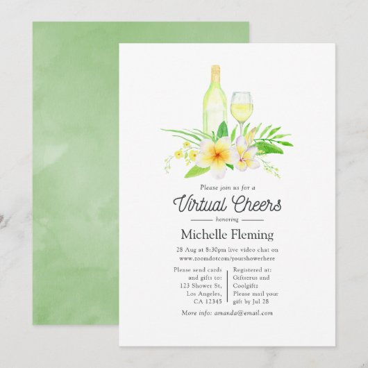 Invitation Vin Floral Exotique Toiture Douche Virtuelle (Devant / Derrière)