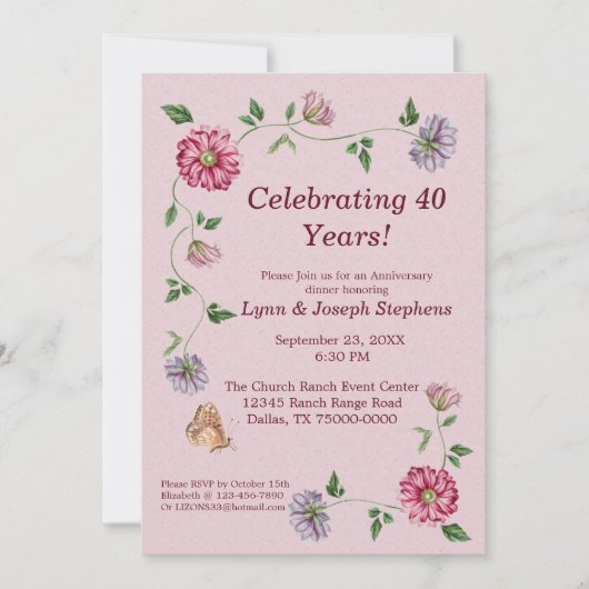 Invitation Vin floral rose et violet (Devant)
