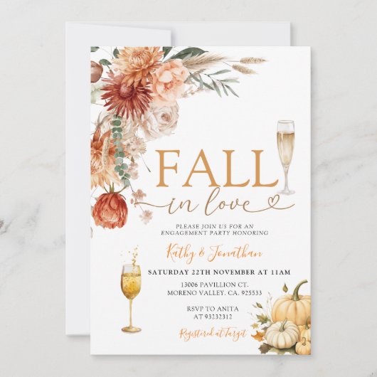 Invitation Vin floral rustique chute en amour (Devant)