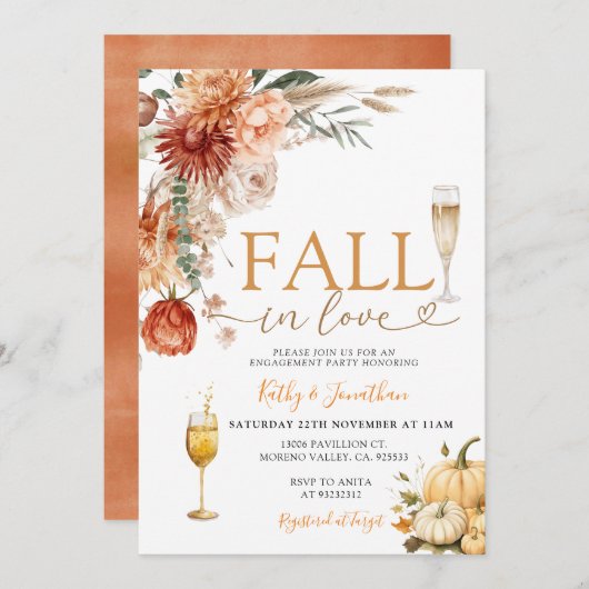 Invitation Vin floral rustique chute en amour (Devant / Derrière)