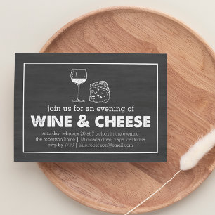 Invitation Vin & Fromage Party Noir & Blanc Chalkboard