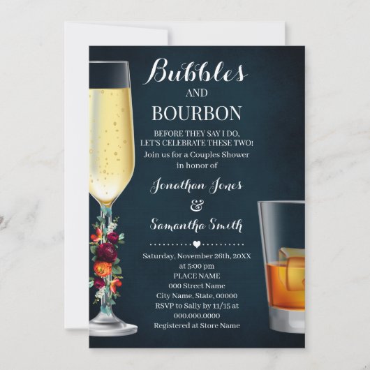 Invitation Vin Marine Bubbles & Bourbon Couples Mariage de do (Devant)