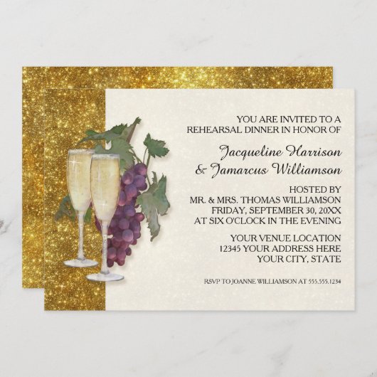 Invitation Vin Moderne Champagne Verre Thème Répétition Dîner (Devant / Derrière)