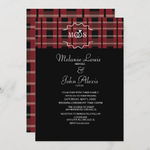 Invitation Vin moderne Flannel Tartan Plaid Ring Logo Mariage