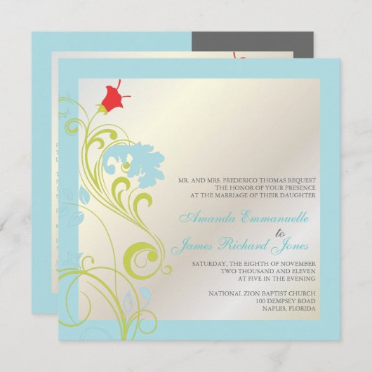 Invitation Vin ornemental/bleu/vert/gris (Devant / Derrière)