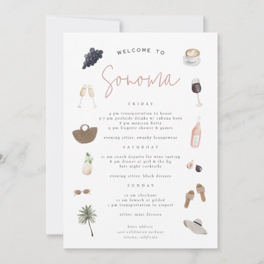 Invitation Vin Pays Bachelorette Week-end Itinéraire & (Dos)