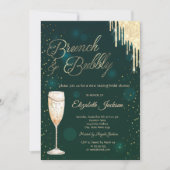 Invitation Vin pétillant et brunch Gold Drips vert (Devant)