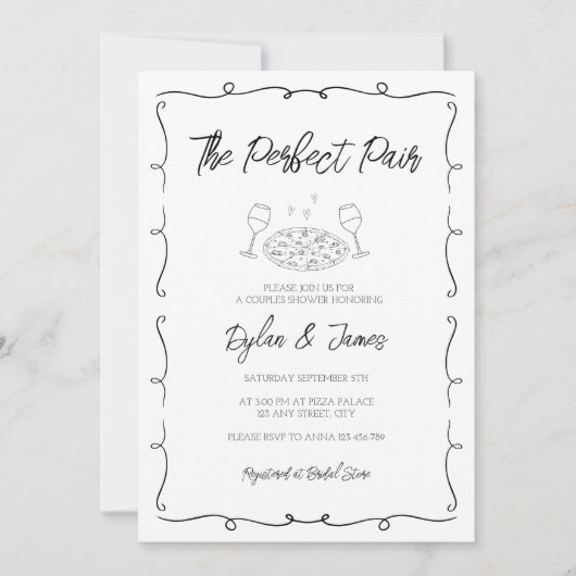 Invitation Vin & Pizza Couples à la main parfaits (Devant)
