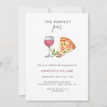 Invitation Vin & Pizza Pie parfaite Partie d'engagement<br><div class="desc">Invitation simple et élégante à la fête de l'art du vin et de la pizza avec pizza aquarelle peinte à la main et verre à vin.</div>