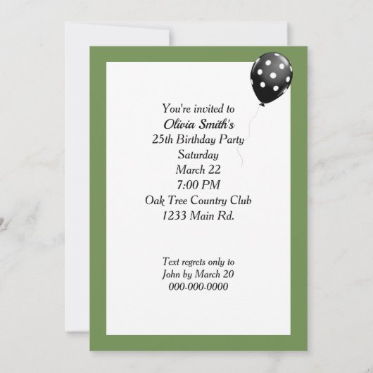 Invitation Vin pouring 25e fête d'anniversaire (Dos)