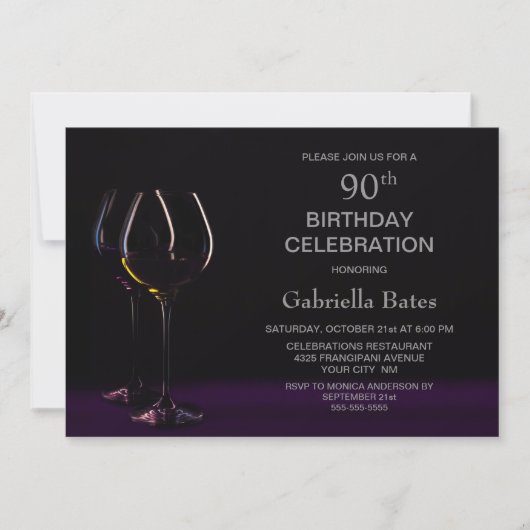 Invitation Vin pourpre 90e fête d'anniversaire (Devant)
