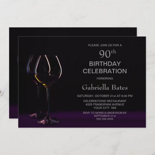 Invitation Vin pourpre 90e fête d'anniversaire (Devant / Derrière)