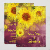 Invitation *~* Vin Purple Mariage campagnard de tournesol rus (Devant / Derrière)