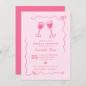 Invitation Vin rose Fête des mariées Valentine avec Bow (Devant / Derrière)