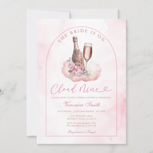 Invitation Vin rose La mariée est sur un nuage Bridal Shower (Devant)