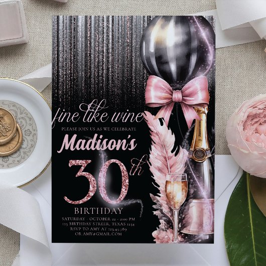 Invitation Vin rose Luxe 30e anniversaire adulte