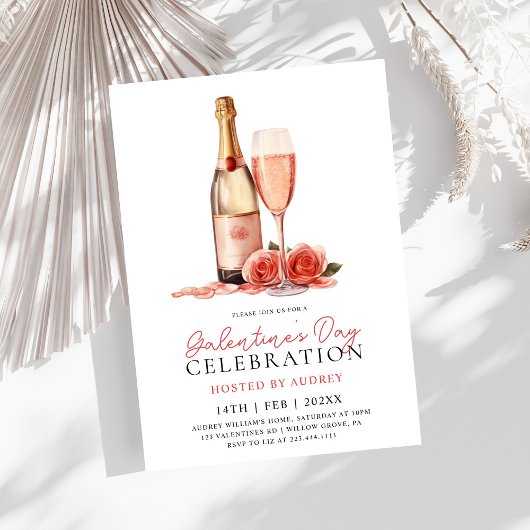 Invitation Vin Rose moderne Champagne de la Saint-Galentin