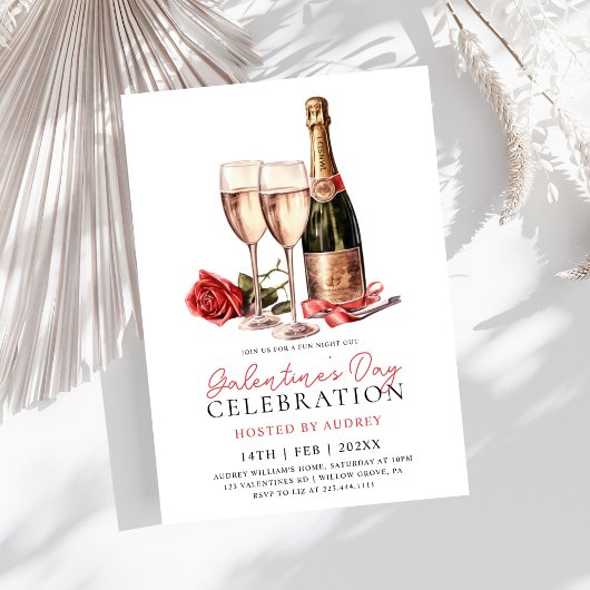 Invitation Vin Rose moderne Champagne de la Saint-Galentin