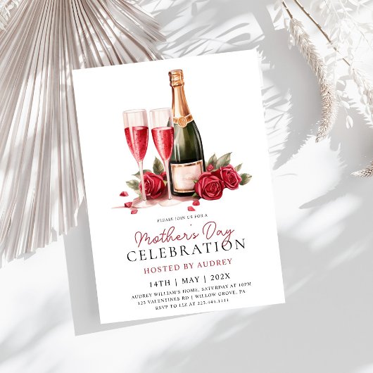 Invitation Vin Rose moderne Champagne Fête des Mères