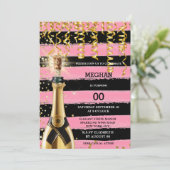 Invitation Vin rose noir mousseux élégante rayures parties sc (Debout devant)