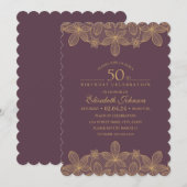 Invitation Vin Rouge 50e anniversaire fête unique dentelle d' (Devant / Derrière)