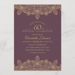 Invitation Vin Rouge 60e anniversaire fête unique dentelle d'