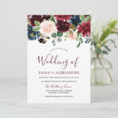 Invitation Vin Rouge Belle Bourgogne Fleurs Mariage Inviter (Debout devant)