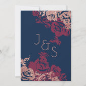 Invitation Vin Rouge Bleu Rose Or Parties scintillant Floral  (Dos)