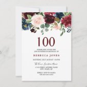 Invitation Vin rouge Bourgogne Fleurs 100e anniversaire Invit (Devant)