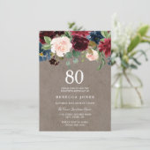 Invitation Vin rouge Bourgogne Floral 80e fête d'anniversaire (Debout devant)