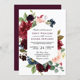 Invitation Vin Rouge Bourgogne Floral Frame Mariage Invitatio