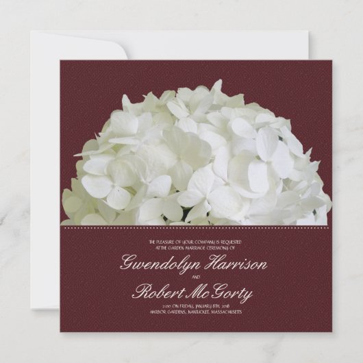 Invitation Vin rouge Bourgogne Hydrangea Jardin Mariage (Devant)