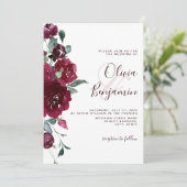 Invitation Vin Rouge Bourgogne Marsala Mariage Floral (Debout devant)