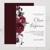 Invitation Vin Rouge Bourgogne Marsala Mariage Floral (Devant / Derrière)