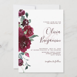 Invitation Vin Rouge Bourgogne Marsala Mariage Floral