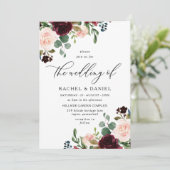 Invitation Vin rouge bourguignon & Blush Mariage moderne (Debout devant)