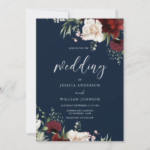 Invitation Vin rouge de Bourgogne Blanc Floral Mariage