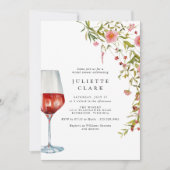 Invitation Vin rouge et Fête des mariées de jardin fleuri ros (Devant)