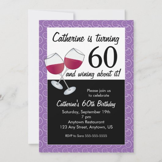 Invitation Vin rouge, fête d'anniversaire 60 ans (Devant)