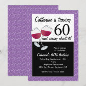 Invitation Vin rouge, fête d'anniversaire 60 ans (Devant / Derrière)
