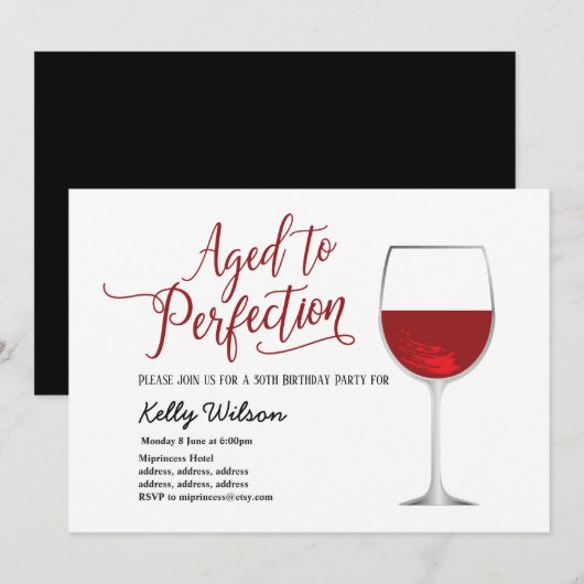 Invitation vin rouge, floral, vieilli à la perfection, annive (Devant / Derrière)