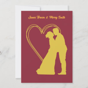 Invitation Vin Rouge Golden Couple Hearts Classy Mariage