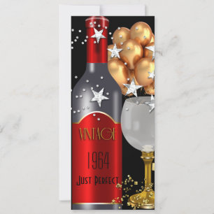 Invitation Vin rouge noir or argent vintage 50 ans anniversai