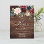 Invitation Vin rouge rustique de Bourgogne pour 40e anniversa (Debout devant)