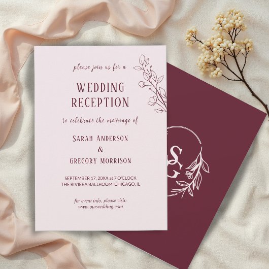 Invitation Vin Rouge Simple Boho Floral Mariage Réception
